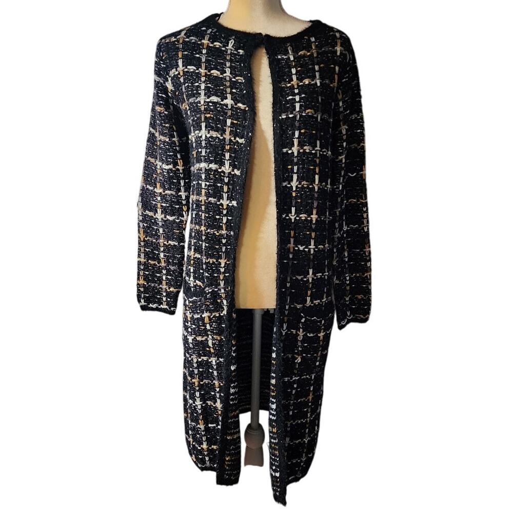 Cocobleu Long Tunic Single Clasp Wool Blend Knit Sweater Metallic Sweater XS